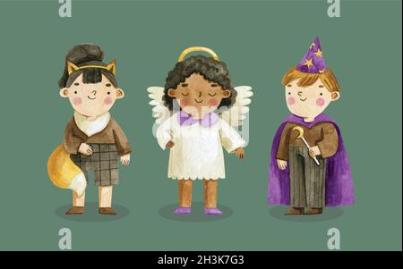watercolor halloween costumes collection vector design illustration Stock Vector