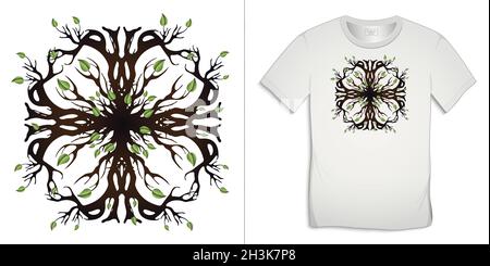 Print on t-shirt graphics celtic design, abstract tree with roots, isolated on background vector Stock Vector