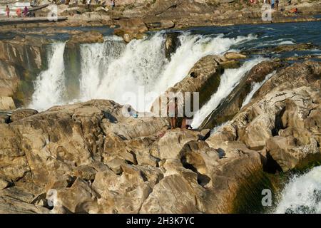 Dhuandhar waterfall at Bhedaghat, Jabalpur, Madhya Pradesh, India. Stock Photo