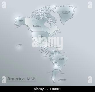 America map, separates states and names, design glass card 3D vector Stock Vector