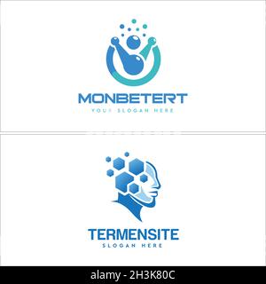 Modern science education head tech logo design Stock Vector