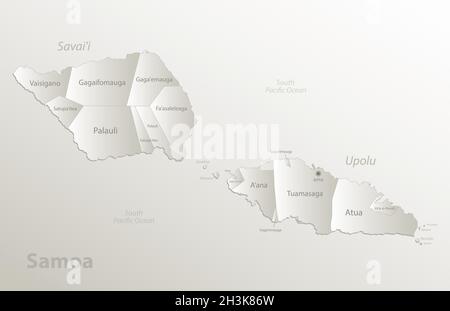 Samoa island map, administrative division, separates regions and names individual, card paper 3D natural vector Stock Vector