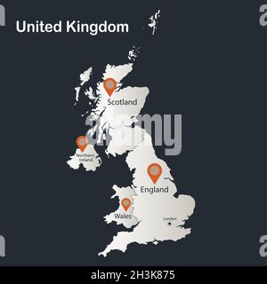 United Kingdom map, Infographics flat design colors snow white, with names of individual regions vector Stock Vector