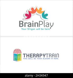 Modern colorful therapy education people brain book logo design Stock Vector