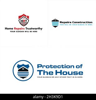 Modern home protection shield construction logo design Stock Vector