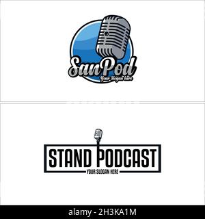 Modern entertainment podcast music mic logo design Stock Vector