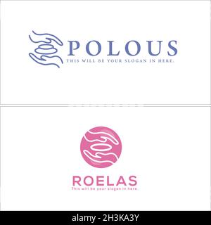 Modern hand palm flat line vector logo design Stock Vector