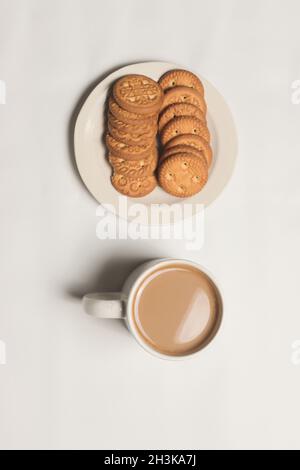 flat lay coffee and cookies Stock Photo