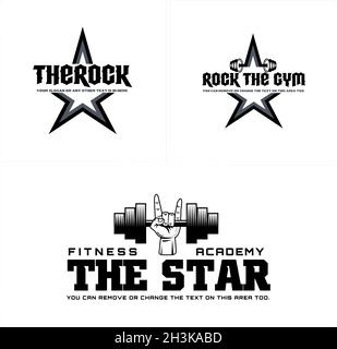 Set of fitness gym rock star barbell logo design Stock Vector
