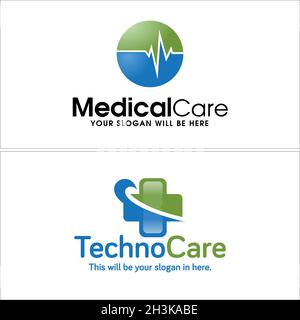 Modern medical care clinic heartbeat cross health logo design Stock Vector