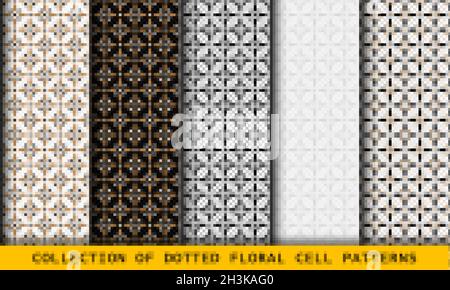 Abstract seamless patterns dotted floral cell set Stock Vector