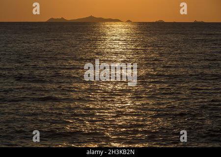 FRANCE. SOUTH CORSICA (2A) AJACCIO. COTI CHIAVARI REGION. SUNSET FROM PLAGE D'ARGENT BEACH Stock Photo