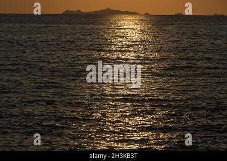 FRANCE. SOUTH CORSICA (2A) AJACCIO. COTI CHIAVARI REGION. SUNSET FROM PLAGE D'ARGENT BEACH Stock Photo