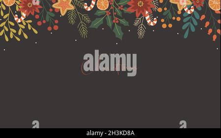 Merry Christmas background with floral foliage decorations Stock Vector