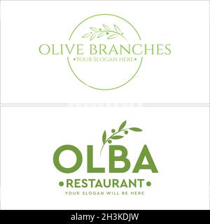 Modern green restaurant nature leaf stems logo design Stock Vector