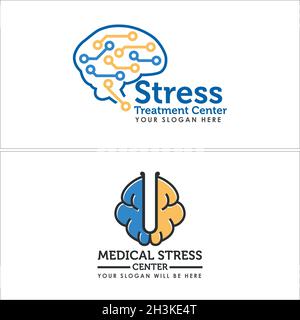 Modern health treatment center psychology brain logo design Stock Vector