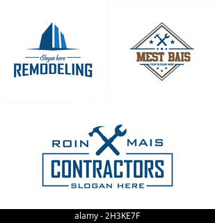 Modern construction remodeling business repair home building logo design Stock Vector