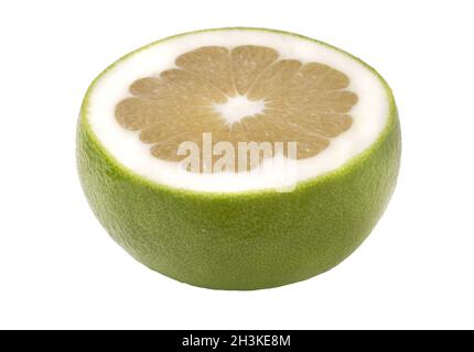 Half of Green Sweetie isolated on white background. Close up view. Stock Photo