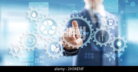 Green Technology Recycling Ecology Earth Saving concept on virtual screen. Stock Photo