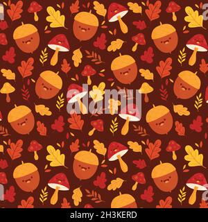 hand drawn cute autumn pattern vector design illustration Stock Vector