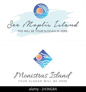 Modern sea island sun wave logo design Stock Vector