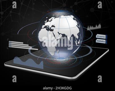 World diagrams and projections on a digital tablet Stock Photo