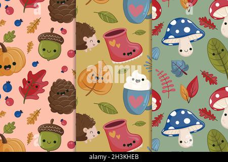 pack hand drawn autumn patterns vector design illustration Stock Vector ...