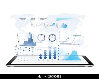 Blue financial  diagrams projected from a digital tablet Stock Photo