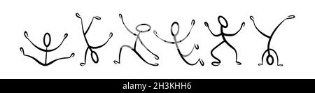 Stick figures collection. Hand drawn dancing people isolated on white background. Vector illustration. Stock Vector