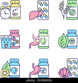 Food supplements RGB color icons set Stock Vector