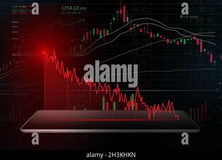 Red financial  chart projected from a digital tablet Stock Photo