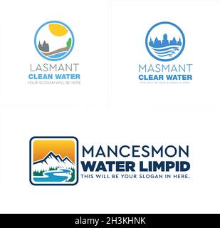 Modern city building mountain river logo design Stock Vector