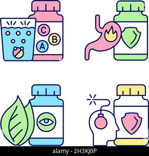 Food supplements RGB color icons set Stock Vector