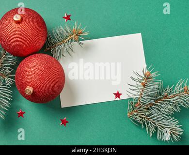 Christmas balls and blank paper Stock Photo