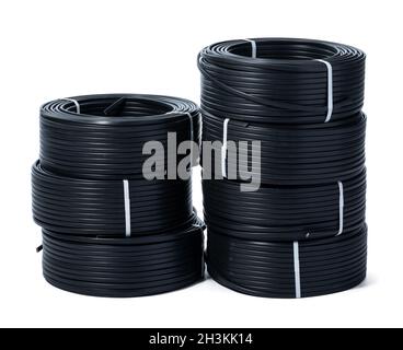 Coils of black cable isolated on white background Stock Photo