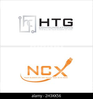 Modern technology communication circuit connected logo design Stock Vector