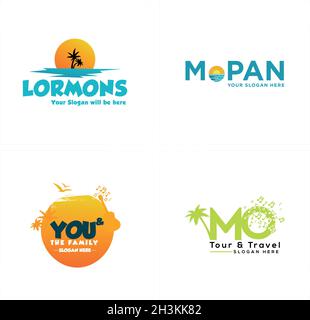 Modern travel beach recreation music event guitar logo design Stock Vector