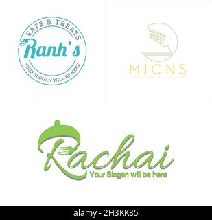 Modern restaurant symbol icon fork serving dish logo design Stock Vector