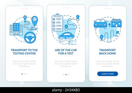 Road test services blue onboarding mobile app page screen Stock Vector