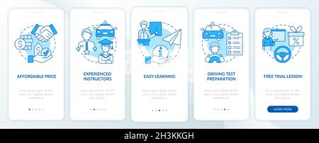 Driving school benefits blue onboarding mobile app page screen Stock Vector