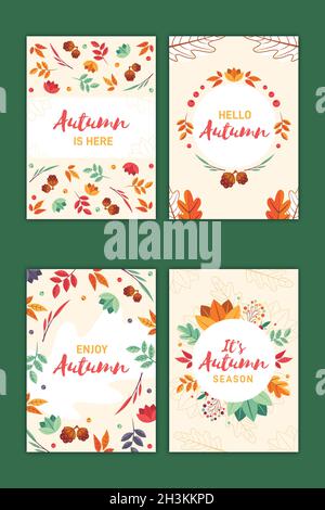 hand drawn autumn card collection vector design illustration Stock ...