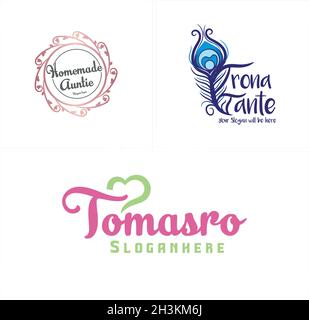 Modern homemade craft swirl feather logo design Stock Vector