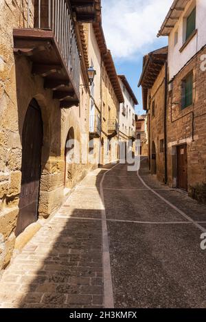 Medieval streets of ancient village of Uncastillo in Aragon region, Spain. Stock Photo