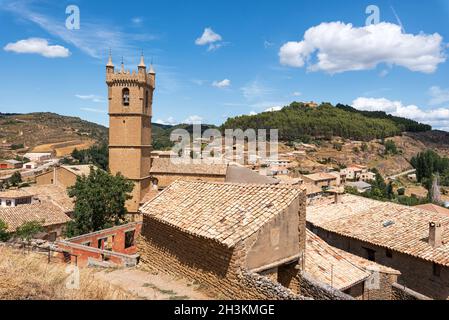 Cityscape of historic medieval village of Uncastillo in Aragon region, Spain. Stock Photo