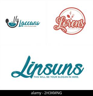Food restaurant emblem spoon fork logo design  Stock Vector