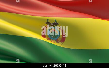 High resolution close-up flag of Bolivia. 3D illustration. Stock Photo