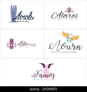 Modern family fairytale character angel wings logo design Stock Vector