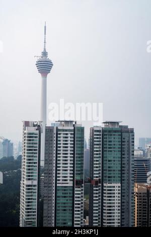 Aerial view of Kuala Lumpur city skyline during cloudy day Stock Photo