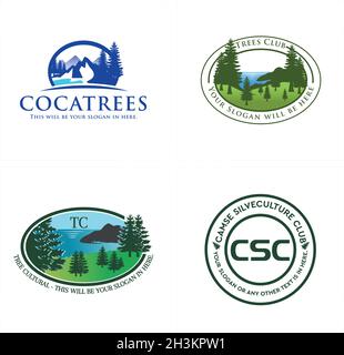 Set of landscape mountain river tree adventure logo design Stock Vector