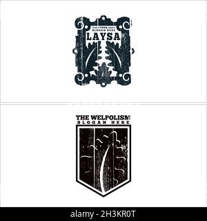 Shield badge vintage leaf logo design Stock Vector